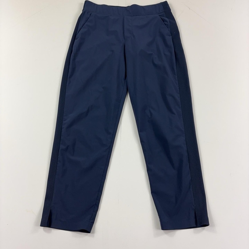 Athleta Brooklyn Mid Rise Ankle Pants Women's Size 6 Navy Ribbed Side Panels